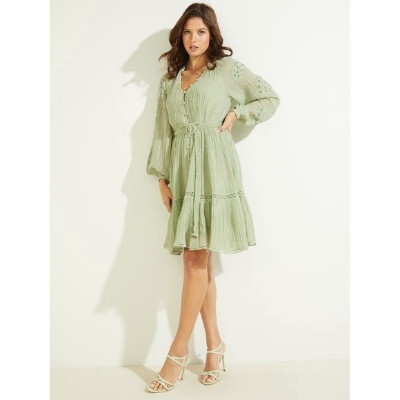 Guess Dresses & Skirts - Guess Arita Belted Crochet Shirt Dress Lined Women's XS